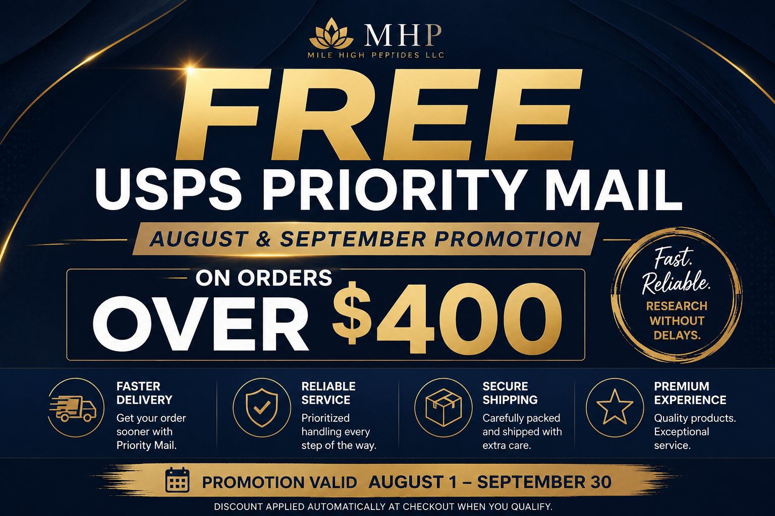 Free Priority Mail on orders of $400 or more during August and September